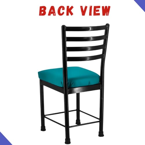 Image of Zidle Asphalt pre Assembled Extra Support Set of 2 Dining Visitor Faux Leatherette seat Cushion Chair for Living Room| Home | Restaurant |Powder Coated Metal Legs Black Coated Pacific Blue seat