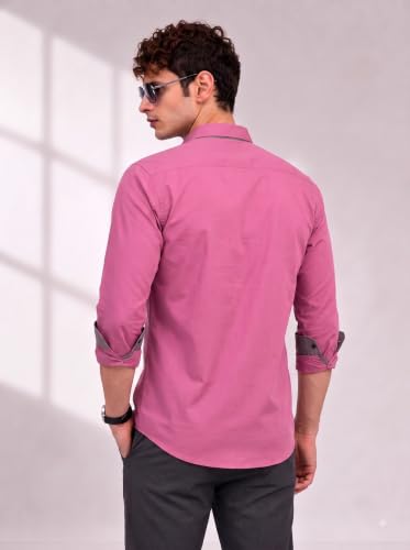 Image of Diverse Men's Cotton Shirt for Men | Regular Fit Full Sleeve Solid Casual Shirt with Spread Collar, Stylish Pocket Design, Standard Length | Formal Office Wear