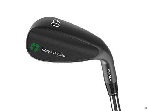 Lucky Wedges Black 60 Degree Lob Wedge - 10 Degrees Bounce, 35" Regular Flex Steel Shaft, Forged Soft Carbon Steel, Right Handed, Soft Grips