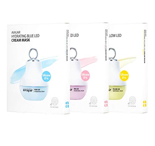 Avajar Blue LED Hydrating Cream Mask 5 Pack - Hydrating Face Masks for Women | Moisturizing Face Mask for Girls | Collagen Face Sheet Masks Set | Korean Face Mask Sheets Pack | Sheet Mask For Face