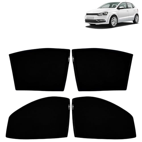 Image of KINGSWAY Car Sun Shade Curtains Only Compatible with Volkswagen Polo (2009 to 2022) | Z-Black Fix-Type (Non-Magnetic) | UV & Heat Protection | Pack of 4 Pcs