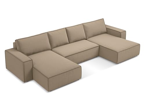 Kimo 4-Sitzer Ecksofa U-Form in Beige - XXL Wohnlandschaft aus Samt, modulares Sofa für Wohnzimmer, Japandi & Skandi Stil, Oeko-Tex 398x185x82 cm, bis 500 kg belastbar – Bild 5