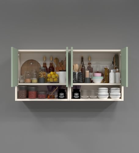 Image of SPECIALITY PANELS 4 Door Mirror Glossy Triple Layered UV Resistant Handless Cabinet Wall Mounted Storage Unit with Space Organizer Durable Cupboard for Kitchen Bathroom Living Room Utility Organizer