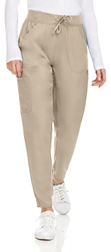 Hey Collection Womens Knitwaist Scrubs Joggers Stretch Nursing Scrub Pants, Khaki, Small