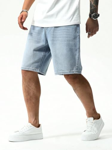 Image of GRECIILOOKS Denim Shorts for Men Stylish | Casual Knee Length Washed Jorts | Regular Fit Jeans Half Pant for Men with Distressed Design | Bermuda Mens Shorts for Summer Travel Streetwear