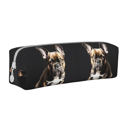 Long Ears French Bulldog Leather Zippered Pencil Case,Three-Dimensional Pen Bag With Large Capacity,Durable Convenient Portable