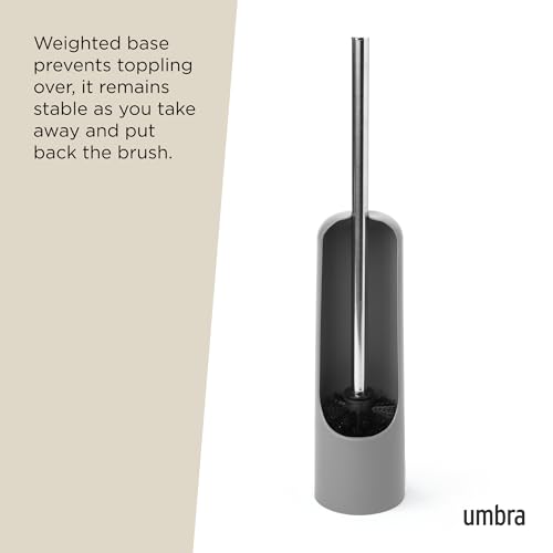 Image of Umbra 023274-918 Touch Open Back Hideaway Holder - Durable, Slim, Plastic & Metal Toilet Bowl Cleaner with Rubber Finish-Soft and Dense Brush Bristles - Removes All Stubborn Stains, Grey (Pack of 3)