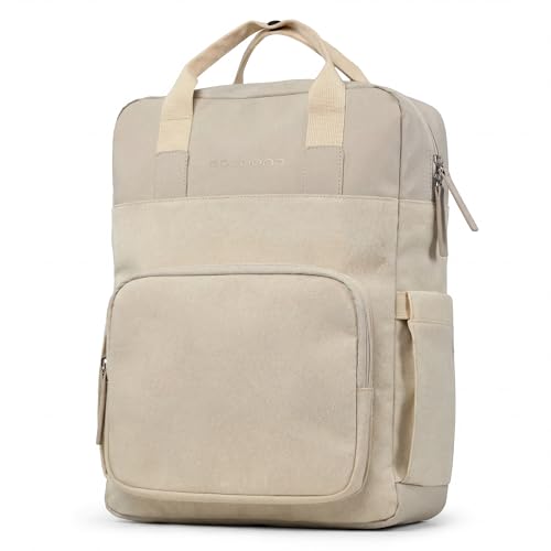 Cocoono Rucksack 38 x 29 5 x 11 5 cm wasserabweisend mit gepolstertem Laptopfach Seitentaschen und Aufsteckfunktion für Koffer großer Vortasche (Beige)