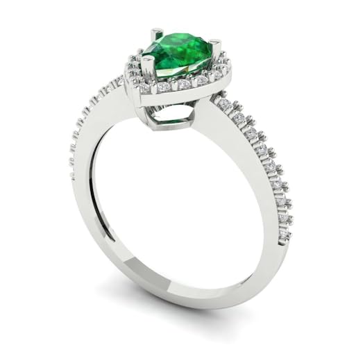 Clara Pucci 0.755 tcw Pear Cut Engagement Ring for Women, 14K Solid Gold, White Gold, Solitaire with Accents Simulated Emerald Bridal Anniversary Promise Ring2