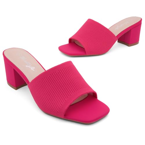 Image of Herstyle Square Open Toe Heeled Sandals for Women 2.5 Inch Low Block Chunky Heel Sandals Slip-On Mules Comfortable Dress Shoes for Party Wedding Office
