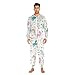 Poeticcity Couples Matching 1 PC Pajama, Unisex Soft Fleece Zip Up Hooded Pjs Jumpsuit Sleepwear Playsuit Lounge-wear(XXL) Seamless Colorful Unicorns Flowers Rainbow Rain Drops Stars