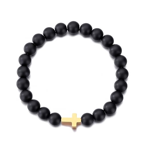 Pulsera de cuentas con cruz dorada unisex 8mm miniatura 3