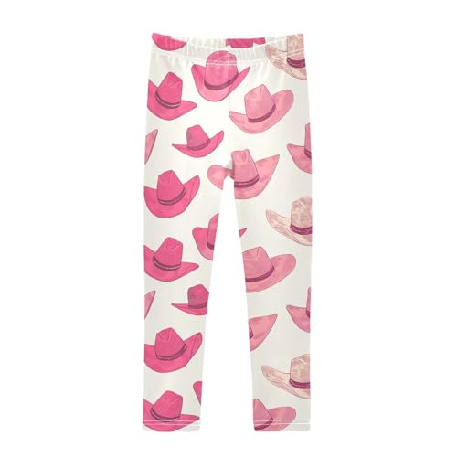 Pink Cowgirl Hats Girls Leggings,Workout Leggings for Girls Toddler Athletic Legging Size for 3-10T