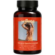 Solluna by Kimberly Snyder Digestive Enzymes Lipase, Amylase, Protease, Alpha-Galactosidase, Cellulase for Digestive Health, Nutrient Absorption, Stomach Pain, Gas & Bloating 90CT Vegan & Non-GMO