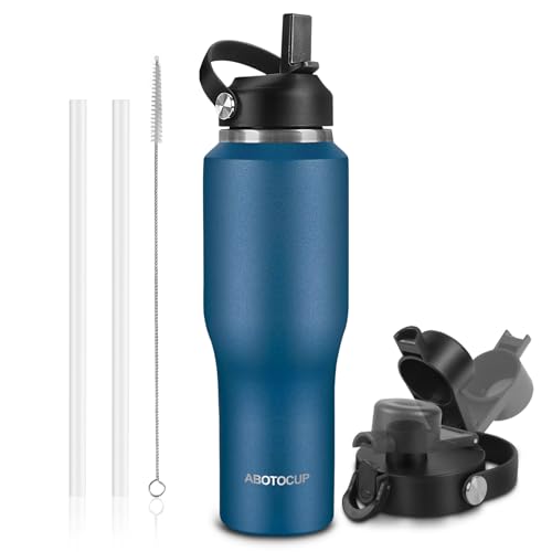 Image of ABOTOCUP 32oz Water Bottle Insulated with Powder Coated, Fit in Any Car Cup Holder, Water Bottles with Straw and Spout Lids, Stainless Steel Insulated Double Wall Leak-proof BPA Free to Keep Cold&Hot