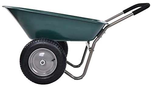 Dual-Wheel Home Garden Yard Utility Wheelbarrow Cart with Built-in Stand