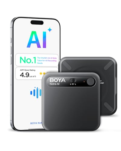 BOYA Notra Enregistreur Vocal AI, Capture 3 Modes – Ambiance/Appel téléphonique/Bluetooth, Transcription IA et résumé Intelligent, Prend en Charge Plus...