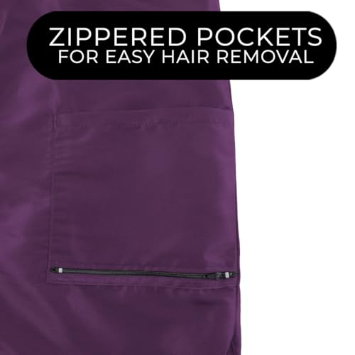 Betty Dain Glitz Rhinestone Zipper Salon Stylist Vest, Rhinestone Closure and Iridescent Fabric, V-Neckline, Adjustable Belt, Pockets with Zippered Bottoms, Water Resistant Lightweight, Purple, L2