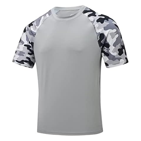 Men's Short Sleeve Swim Shirts Camouflage Rash Guard UPF 50+ UV Sun Protection Shirt Quick Dry Fishing Hiking Tee Shirts, 2218-grey, S Cover
