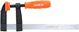 WELLCUT Heavy Duty Non-Slip Mechanism Soft Jaw Cap Anti-Scratch S2 Steel Quick Slide Woodworking F Bar Clamp with Ergonomic Grip Handle 50X150, Clamping Force 120 kg