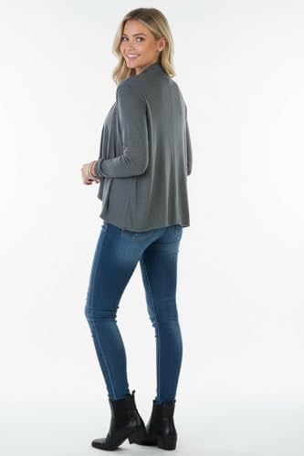 Image of ToBeInStyle Womens Open Front Long Sleeve Lightweight Asymmetrical Draped Cardigan with Side Pockets