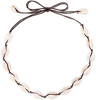 Beach Shells Chokers Boho Clavicle Necklace Hawaii Puka Choker Necklace Handmade Seashells Chain Accessories for Women and Girls(Brown)