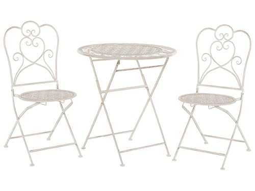 Beliani Garten Bistro Set Balkonset Balkonmöbel beige 2 Stühle Klapptisch Metall Trieste