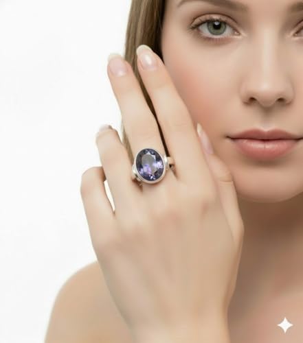 Image of 55Carat Choose Your Color Natural Gemstone Sterling Silver Statement Rings Oval Shape Handmade Sizes 5-12