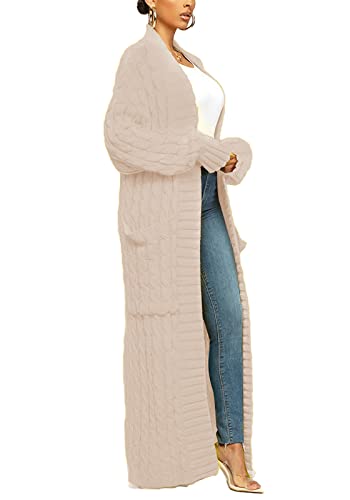Image of Tcremisa Long Cable Knit Cardigans for Women Chunky Maxi Sweater Coat | Long Sleeve,Open Front,Ankle Length,Floor Length, Dual Pockets,Extra Knitted Duster,Loose Cozy Winter Outwear