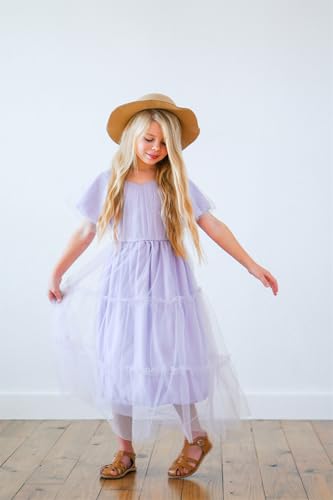 fioukiay Girls Tiered Tulle Maxi Dress Flower Girl Dresses Vintage Ruffle Sleeve A-Line Formal Bridesmaid Wedding Party Dress4