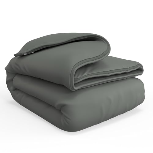 Image of QuickZip Duvet Cover with Zipper Closure - Ultra Soft Long-Staple 100% Cotton, Oeko-Tex Certified, Durable Interior Corner Ties, Corner Clips (King /Cal King (1 Piece), Slate Gray (Sateen))