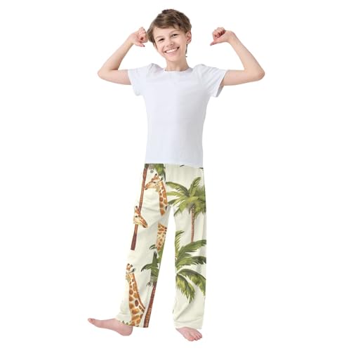 ZZXXB Giraffe and Trees Boys Long Pants Soft Trousers Elastic Waist Kids Lounge Bottoms with Pockets S-XL3