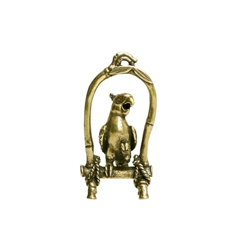 Leheybia 1 Pcs Brass Bird Cage Parrot Ornament Brass Animal Parrot Figurines Parrot Decoration Brass Statue for Desktop Decoration(Golden)