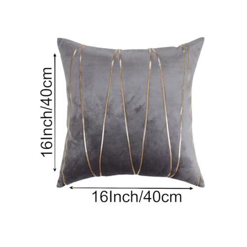 Image of Amazon Brand - Umi Gold Leather Striped Pack of 2 Throw Pillow Covers Velvet Decorative Cushion Covers Cases for Sofa Bedroom Livingroom Car 16 x 16 inch in Grey Color
