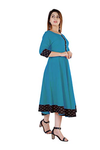 Image of Cotton Plain Black Parinted Lace Border Anarkali Dress Kurtis for Women - Not a Set with Dupatta or Pant