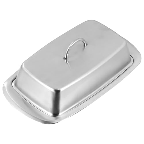 BATHVEVE Caja de Almacenamiento para Mantequilla de Acero Inoxidable Tapa y Borde Liso Resistente para Cocina y Mesa de Desayuno Diseño Elegante y Duradero