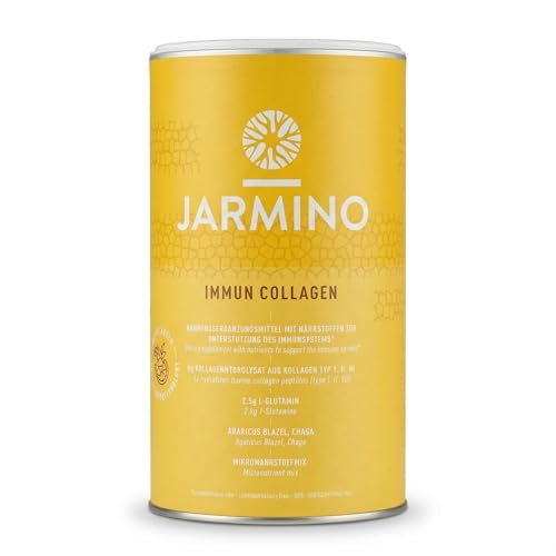 JARMINO Immun Collagen | Kollagen Hydrolysat mit L-Glutamin - Immunsystem stärken | Vitamin C D Selen Zink Ingwer Holunder Vitalpilze | 450g Immun Boost Glutamin Pulver
