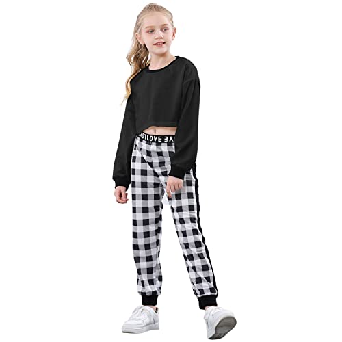 Image of Betusline Girls 2 Piece Outfits Girls Cropped Sweatsuit Pants Outfit Clothes Set, 4T-14 Years