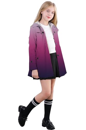 Image of Betusline Girl's Single Breasted Trench Coat Hooded Dress Coat Outerwear, 2-14 Years