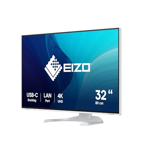 EIZO FlexScan EV3240X-WT 80 cm (31,5 Zoll) Monitor (USB-C (94W PD), DisplayPort, HDMI, USB-Hub, RJ-45 LAN, KVM Switch, 5 ms Reaktionszeit, 3840 x 2160 (4K UHD)) weiß
