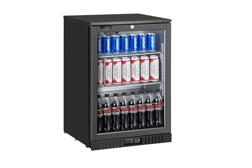 METRO Professional Frigo Vetrina per bevande con porta in vetro, 60x53x89.5cm, plastica/metallo/vetro, raffreddamento statico a ventola, con serratura e chiave (Nero, 127 L)