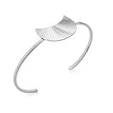 Pulsera anillo Fin en plata 925 amplia de 58 mm con adorno Luna estriada, modo de tendencia. Envío rápido y con estilo.