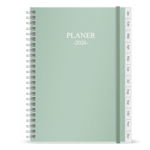 Planer 2026 – Teacher Planer, Student Planner, Monatsplaner von Jan 2026 bis Dec 2026, 15,9 x 21cm, 12 monatliche Registerkarten, 14 Notizseiten, Kunststofftasche, mit Doppeldrahtbindung, Planers 2026