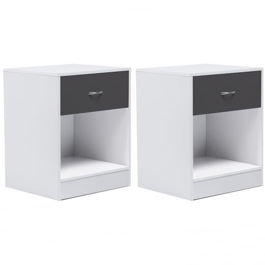 IDMarket Juego de 2 mesillas de noche de madera, con cajón, color gris