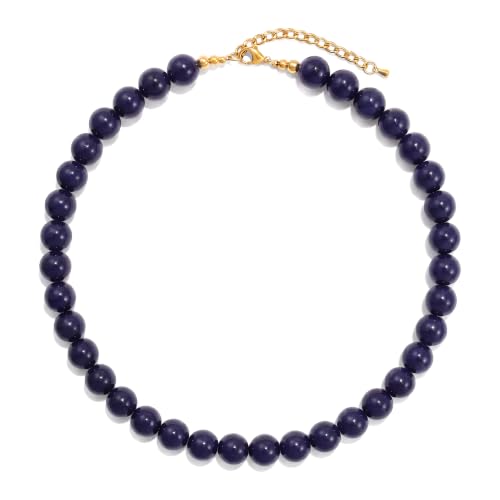 Navy Blue Beaded Necklace for Women, Chunky Solid Color Acrylic Round Ball Bead Strand Choker, Neutral Beige Statement Necklace, Vintage 80s 90s Aesthetic, Handmade Lightweight Beads, Fashion Jewelry for Everyday Party by SKENUDY - Used condition - US$12.81