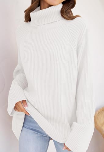 Zesica CASUAL Women'S 2024 Winter Sweaters Oversized Turtleneck Long Sleeve Chunky Knitted Pullover Sweater Jumper Tops,White,Medium thumb #1