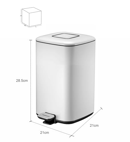 Image of Obsessions EKO Soft-Close Bathroom Trash Can - 6L Stainless Steel Pedal Bin with Lid & Liner, Elegant White Waste Basket for Home & Kitchen