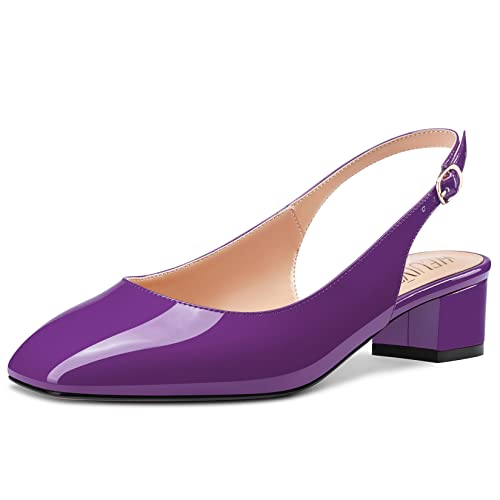 HEUIVZAR Womens Pumps Heel Slingback Square Toe Low Chunky Block Heel Patent Dress Shoes 1.5 Inch