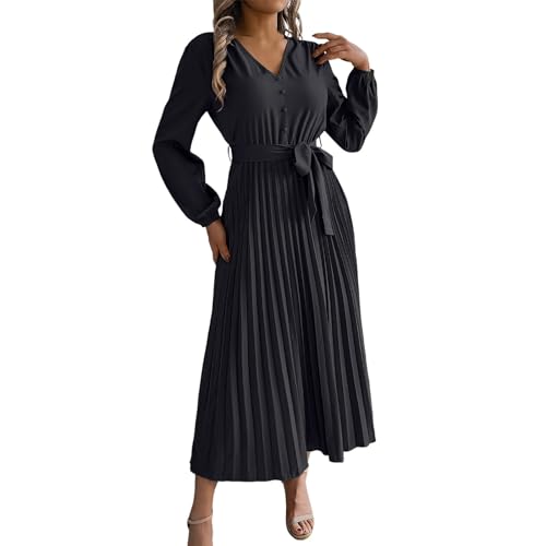 Robe plissée élégante de printemps à manches longues et coupe fluide trapèze au tombé parfait