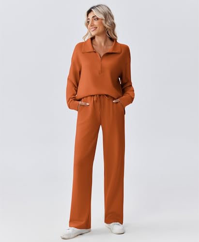 Image of PINSPARK 2 Piece Sets for Women 1 /2 Zip Sweatsuit Loose Fit Sweatshirt Straight Leg Pants 2026 Matching Outfit Fall Tracksuit